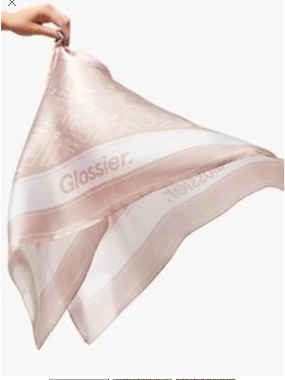Glossier Dusty light Pink and White G Pal Logo satin-y scarf